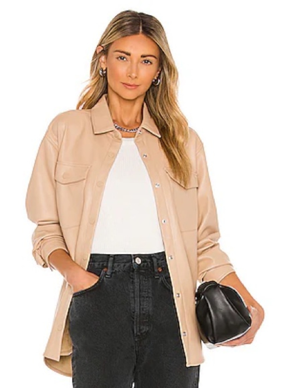 Bardot Frida Beige Vegan Leather Shirt Jacket XS